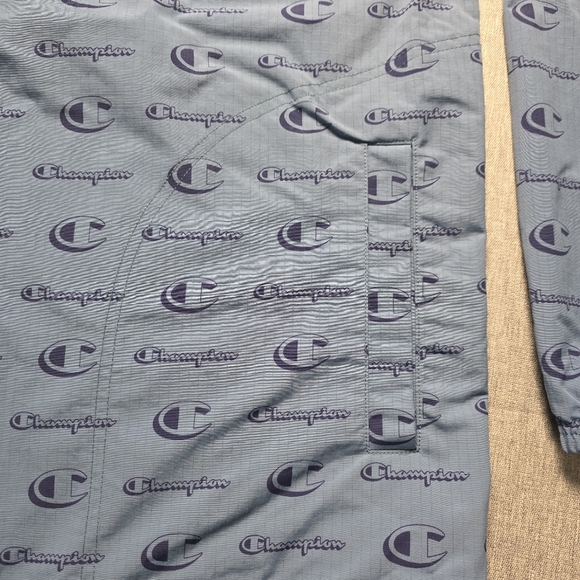 Champion All-Over Logo Print Blue Anorak Windbreaker Jacket Size Men's Large - Picture 9 of 11